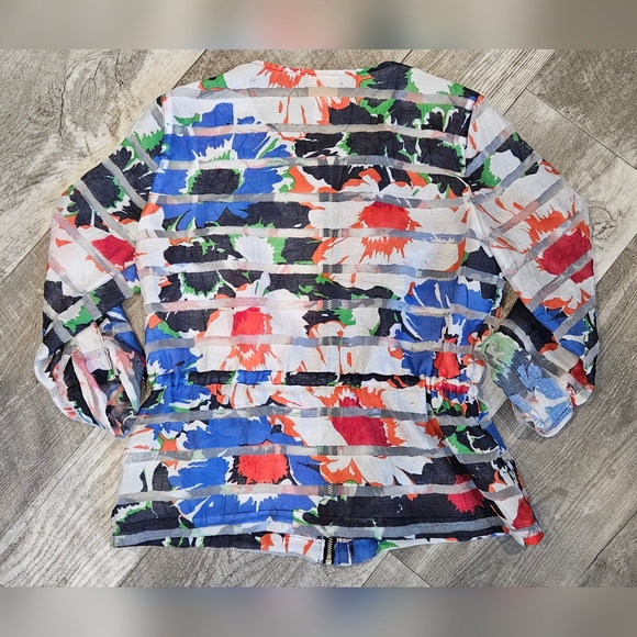 Ruby Rd Women's Sheer Panel Floral Blouse with 2 - Way Sleeve Size 10 - Picture 2 of 9